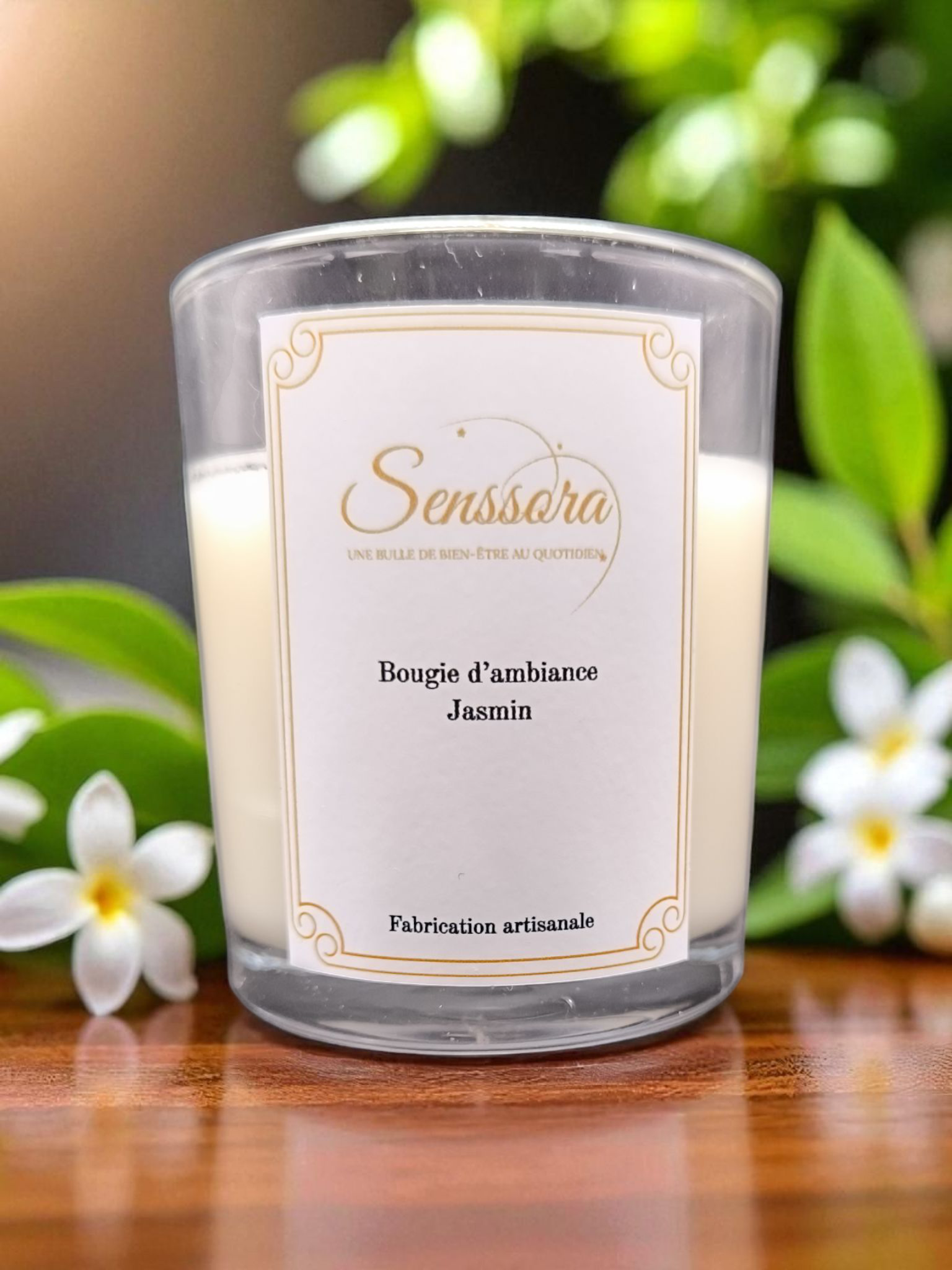 🌸 Bougie Jasmin Élégant — Fleur Blanche Envoûtante